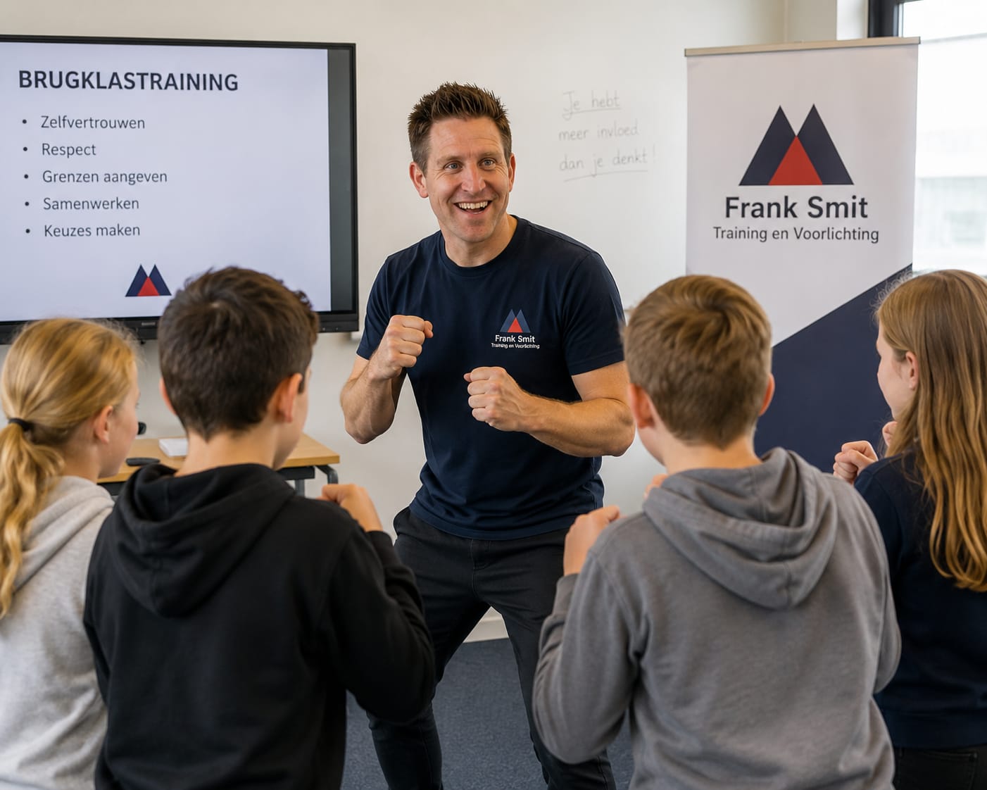 Kind geeft tijdens een groepsdruk training brugklas duidelijk haar grens aan